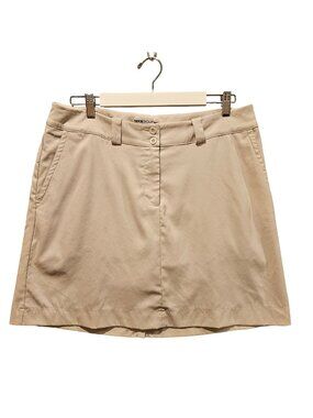 Nike golf Dri-Fit Skort womens 12 Tan stretch zip button close slash close logo
